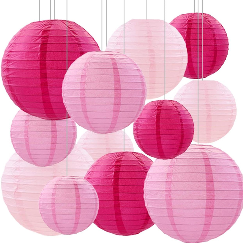 Japanese Lantern Paper - 12個の提灯パーティーデコレーション、卒業式ベビー洗濯式提灯ピンクの誕生日デコレーションラウンドチャイニーズランタン