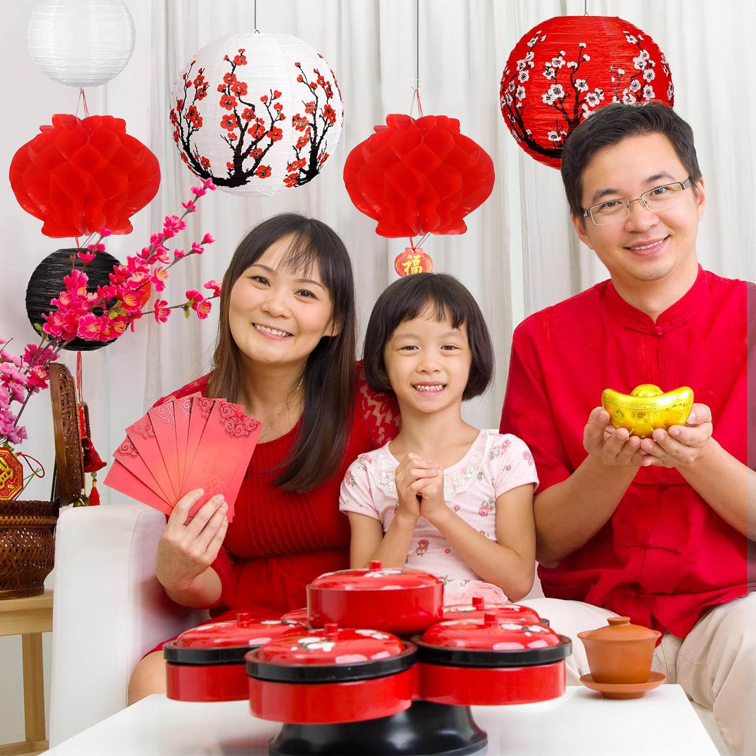 中国の日本の吊り提灯 桜付き - ラウンド 結婚式、誕生日、 - Japanese Lantern Paper のレビューと価格